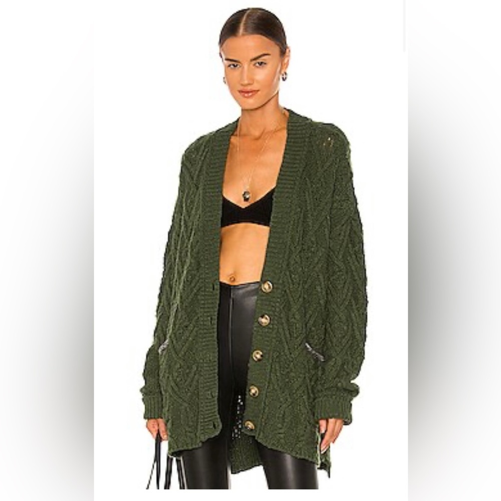 Free people Montana cable knit cardigan xs button up super oversized aged pine